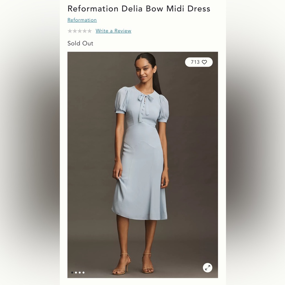 Reformation Delia Bow Light Blue Midi Dress